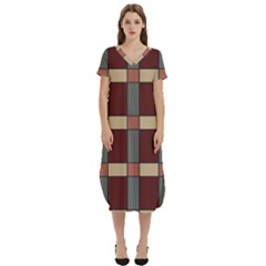 Modern Art Geometric Pattern In Red Hues T-shirt Midi Dress With Pockets by ExtraAwesomeSauce