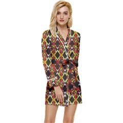 Colorful Geometric Pattern Design Long Sleeve Satin Robe by ExtraAwesomeSauce