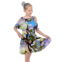 Springtime Pear Tree Blossoms Kids  Shoulder Cutout Chiffon Dress by ExtraAwesomeSauce