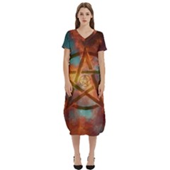 Enchanted Nebula Pentagram Art T-shirt Midi Dress With Pockets by ExtraAwesomeSauce