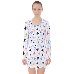 Cute Airplanes Planes V-neck Bodycon Long Sleeve Dress by ConteMonfrey