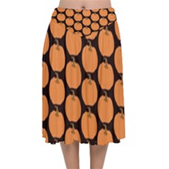 Black And Orange Pumpkin Velvet Flared Midi Skirt by ConteMonfrey