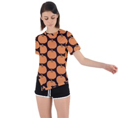 Black And Orange Pumpkin Asymmetrical Short Sleeve Sports T-shirt by ConteMonfrey