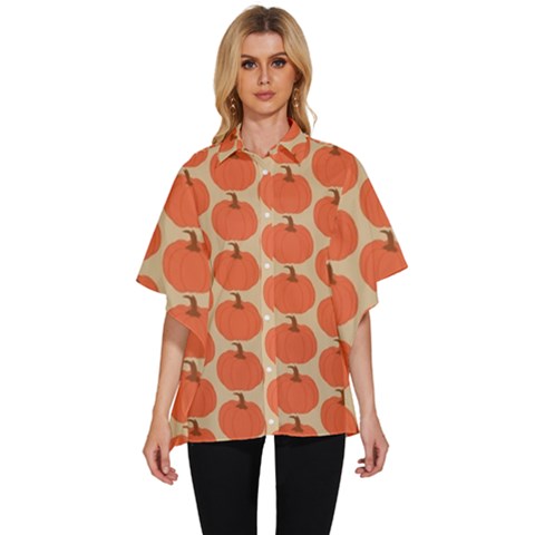 Cute Pumpkin Women s Batwing Button Up Shirt by ConteMonfrey