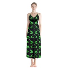 Green Neon Dinos Button Up Chiffon Maxi Dress by ConteMonfrey