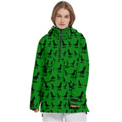 Dinos On A Green Background Women s Pullover Zip Ski And Snowboard Waterproof Breathable Jacket by ConteMonfrey