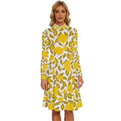 Yellow Flowers Roses On The Wall Lemons Long Sleeve Shirt Collar A-line Dress by ConteMonfrey