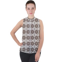 Snake Skin Brown Mock Neck Chiffon Sleeveless Top by ConteMonfrey