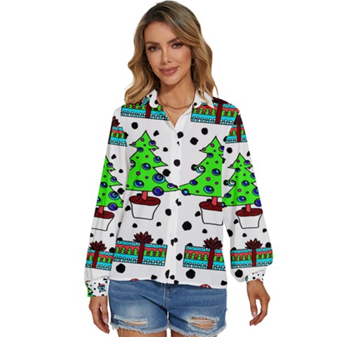 It`s Cold Outside Christmas Pattern Women s Long Sleeve Button Up Shirt by ConteMonfrey