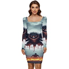 Halloween Goodie Women Long Sleeve Ruched Stretch Jersey Dress by favoritechios