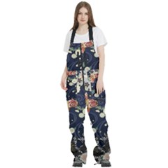 Japanese Wave Koi Illustration Pattern Women s Front Zip Ski And Snowboard Bib Pants by Ndabl3x