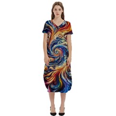 Colorful Motion Abstract Art T-shirt Midi Dress With Pockets by ExtraAwesomeSauce