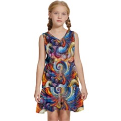 Dynamic Color Vortex Kids  Sleeveless Tiered Mini Dress by ExtraAwesomeSauce