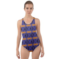 Bitcoin Logo Pattern Cut-out Back One Piece Swimsuit by ExtraAwesomeSauce