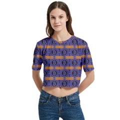 Bitcoin Logo Pattern Women s Round Neck Short Sleeve Crop Top by ExtraAwesomeSauce