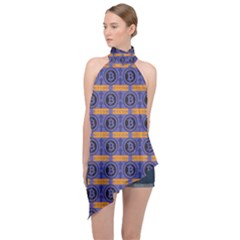 Bitcoin Logo Pattern Halter Asymmetric Satin Top by ExtraAwesomeSauce