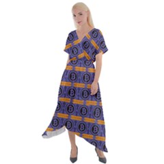 Bitcoin Logo Pattern Cross Front Sharkbite Hem Maxi Dress by ExtraAwesomeSauce