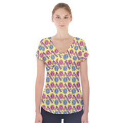 Colorful Bitcoin Pattern Short Sleeve Front Detail Top by ExtraAwesomeSauce