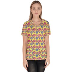 Colorful Bitcoin Pattern Women s V-neck Scrub Top by ExtraAwesomeSauce