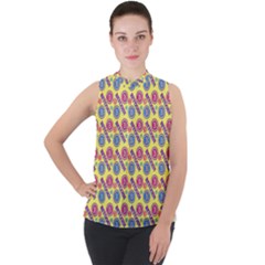 Colorful Bitcoin Pattern Mock Neck Chiffon Sleeveless Top by ExtraAwesomeSauce