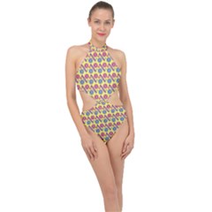 Colorful Bitcoin Pattern Halter Side Cut Swimsuit by ExtraAwesomeSauce