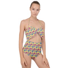 Colorful Bitcoin Pattern Scallop Top Cut Out Swimsuit by ExtraAwesomeSauce