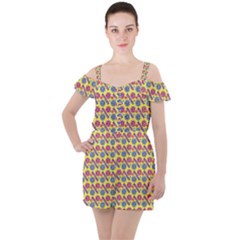 Colorful Bitcoin Pattern Ruffle Cut Out Chiffon Playsuit by ExtraAwesomeSauce