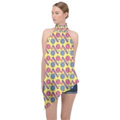 Colorful Bitcoin Pattern Halter Asymmetric Satin Top by ExtraAwesomeSauce