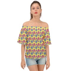 Colorful Bitcoin Pattern Off Shoulder Short Sleeve Top by ExtraAwesomeSauce