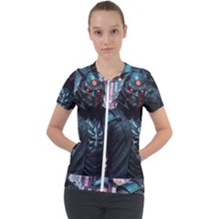 Cyberpunk Demon Samurai Short Sleeve Zip Up Jacket by AwesomeSauce