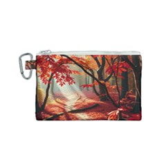 Forest Path Red Nature Canvas Cosmetic Bag (small) by Bedest