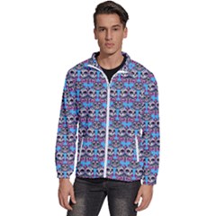 Colorful Sugar Skull Cat Pattern Men s High Neck Windbreaker by ExtraGoodSauce