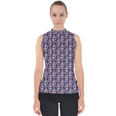 Sugar Skull Cat Pattern Mock Neck Shell Top by ExtraAwesomeSauce