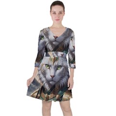 Epic Armored Cat Warrior Quarter Sleeve Ruffle Waist Dress by ExtraAwesomeSauce