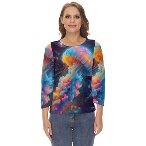 Cosmic Jellyfish Artwork Cut Out Wide Sleeve Top by ExtraGoodSauce