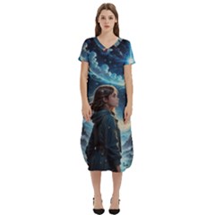 Enchanting Fantasy Night Sky Scene T-shirt Midi Dress With Pockets by ExtraAwesomeSauce