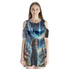 Enchanting Fantasy Night Sky Scene Shoulder Cutout Velvet One Piece by ExtraAwesomeSauce