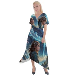 Enchanting Fantasy Night Sky Scene Cross Front Sharkbite Hem Maxi Dress by ExtraAwesomeSauce