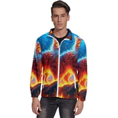 Enchanted Fire Feline Men s High Neck Windbreaker by ExtraGoodSauce