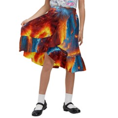 Enchanted Fire Feline Kids  Ruffle Flared Wrap Midi Skirt by ExtraAwesomeSauce