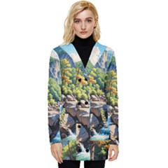 Serene Mountain Waterfall Landscape Button Up Hooded Coat  by ExtraAwesomeSauce