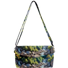 Serene Mountain Waterfall Landscape Removable Strap Clutch Bag by ExtraAwesomeSauce