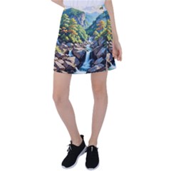 Serene Mountain Waterfall Landscape Tennis Skirt by ExtraAwesomeSauce