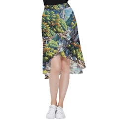 Serene Mountain Waterfall Landscape Frill Hi Low Chiffon Skirt by ExtraAwesomeSauce