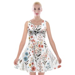 Flowers Design Floral Velvet Skater Dress by Posterlux