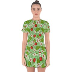 Strawberries Pattern Seamless Drop Hem Mini Chiffon Dress by Posterlux