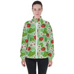 Strawberries Pattern Seamless Women s High Neck Windbreaker by Posterlux