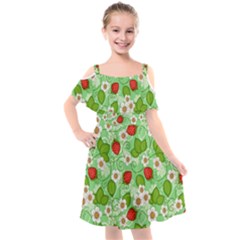 Strawberries Pattern Seamless Kids  Cut Out Shoulders Chiffon Dress by Posterlux