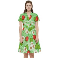 Strawberries Pattern Seamless Short Sleeve Waist Detail Dress by Posterlux