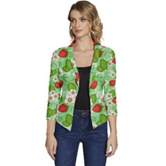 Strawberries Pattern Seamless Women s Casual 3/4 Sleeve Spring Jacket by Posterlux